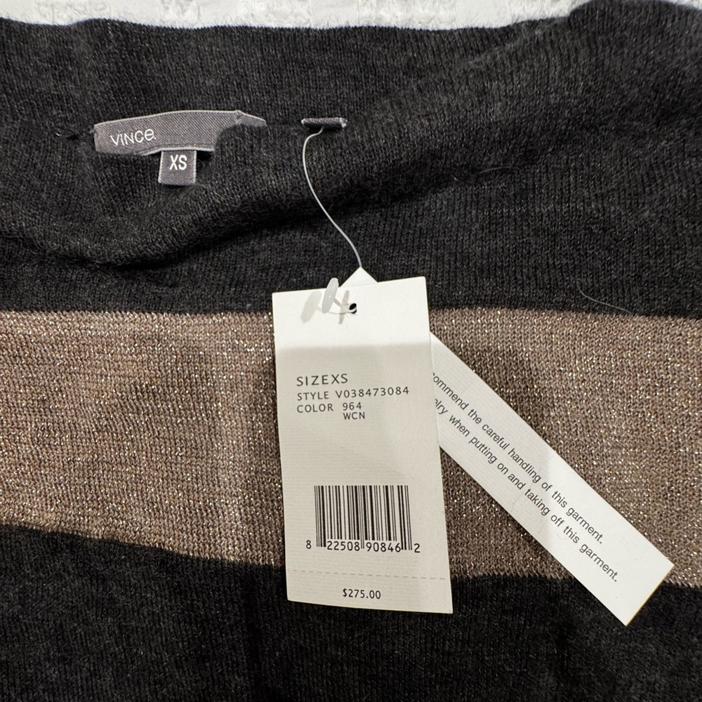 SALE! NWT $275 Vince 90% Cashmere Gray  Gold  Striped Pullover Sz XS